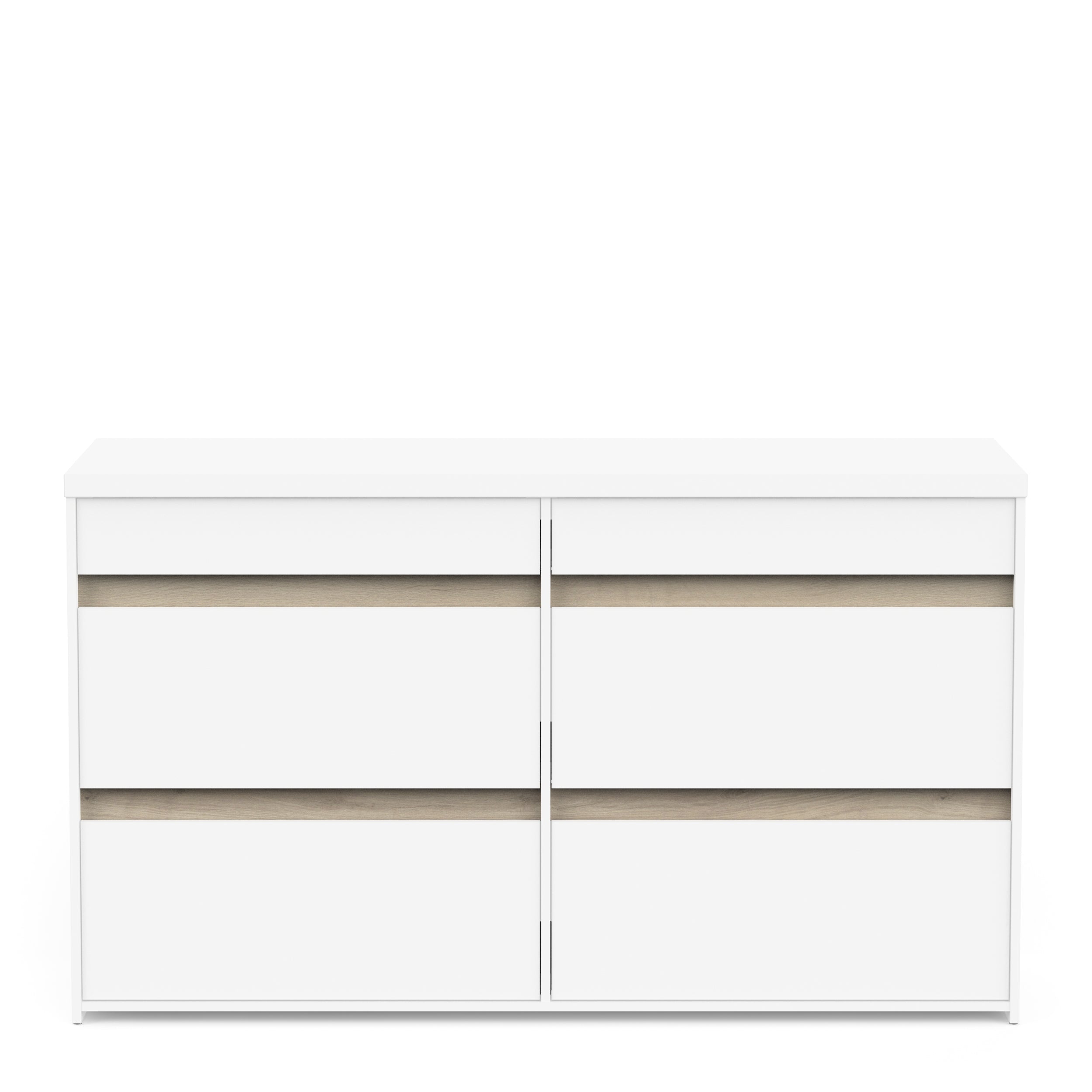 Avery 6 Drawer (3+3) Matt White and Oak Wide Chest of Drawers - FurniComp