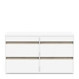 Avery 6 Drawer (3+3) Matt White and Oak Wide Chest of Drawers - FurniComp