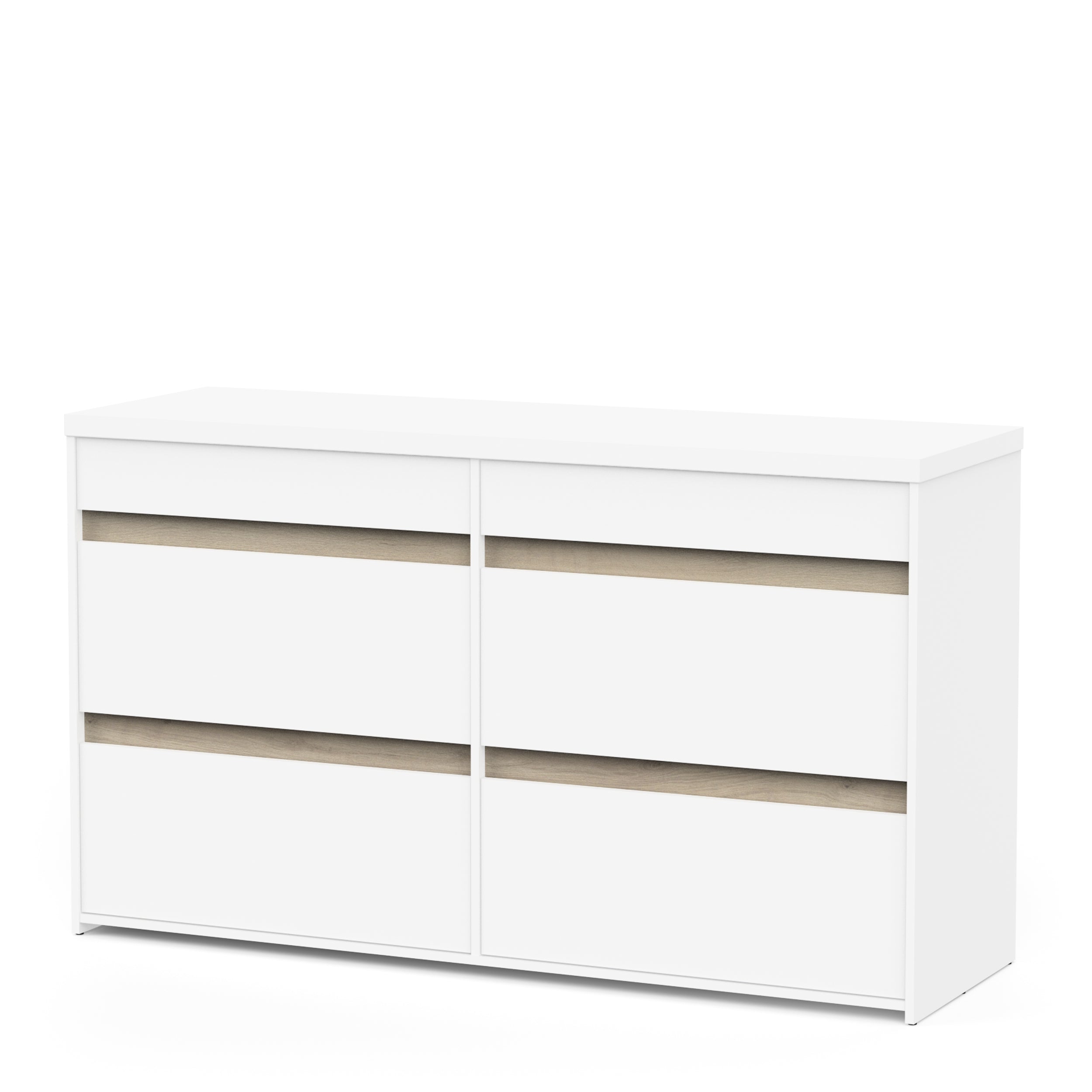 Avery 6 Drawer (3+3) Matt White and Oak Wide Chest of Drawers - FurniComp