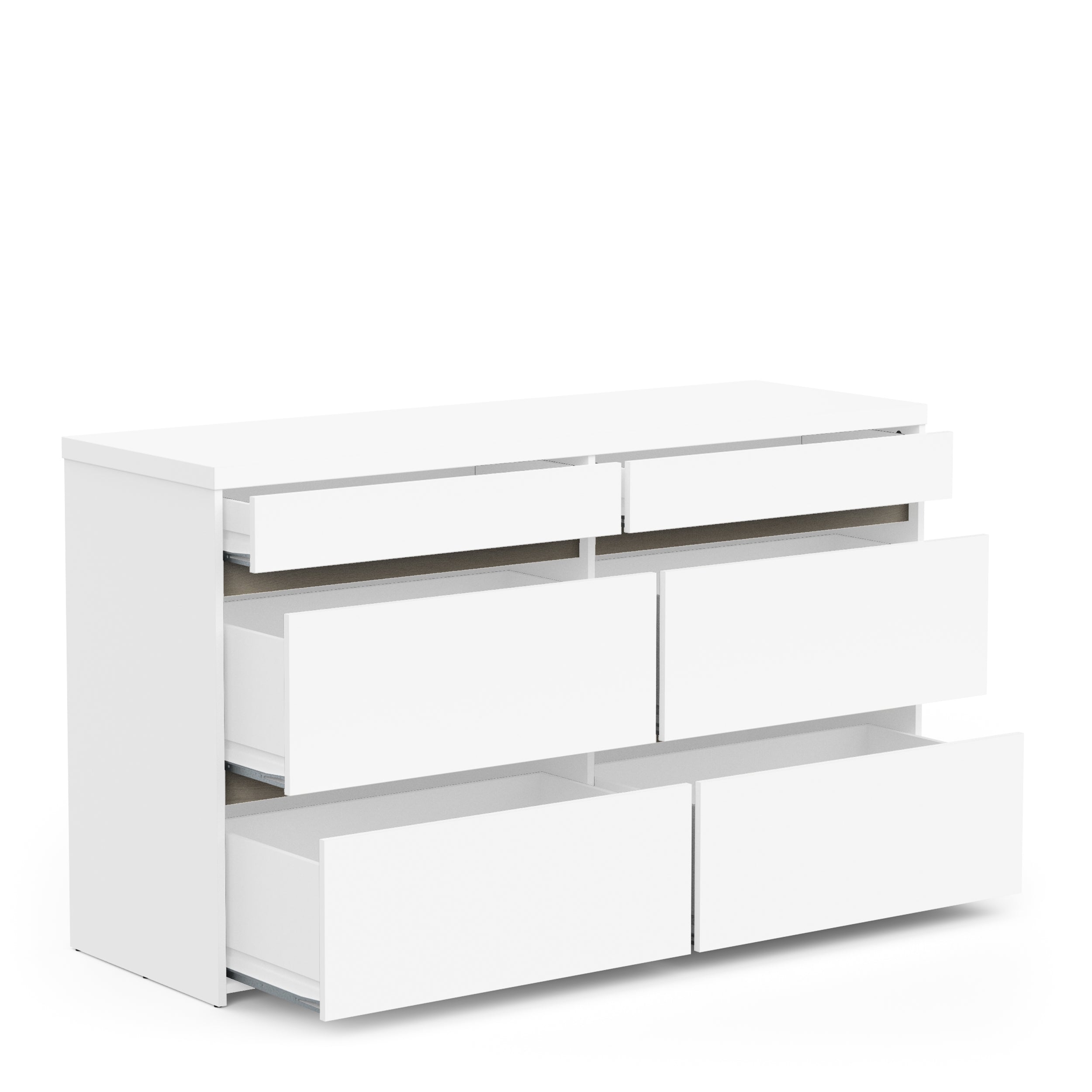 Avery 6 Drawer (3+3) Matt White and Oak Wide Chest of Drawers - FurniComp