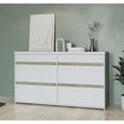 Avery 6 Drawer (3+3) Matt White and Oak Wide Chest of Drawers - FurniComp