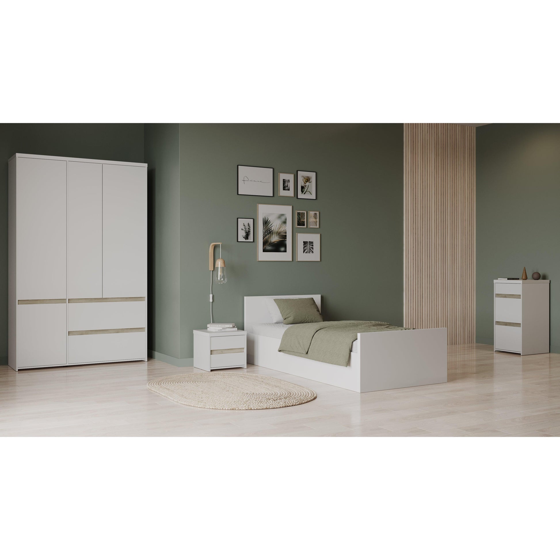 Avery 2 Drawer Matt White and Oak Bedside - FurniComp