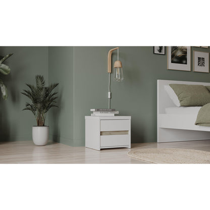 Avery 2 Drawer Matt White and Oak Bedside - FurniComp