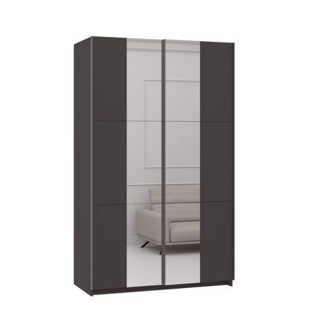Axel 2 Door 120cm Anthracite Full Mirrored Sliding Door Wardrobe - FurniComp