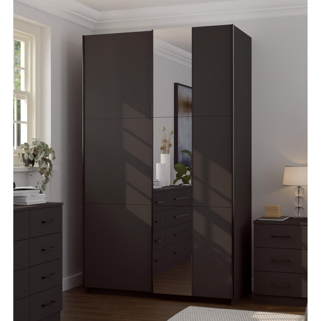 Axel 2 Door 120cm Anthracite Mirrored Sliding Door Wardrobe - FurniComp