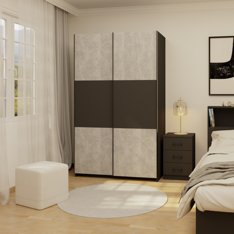 Axel 2 Door 120cm Anthracite & Concrete Grey Sliding Door Wardrobe - FurniComp