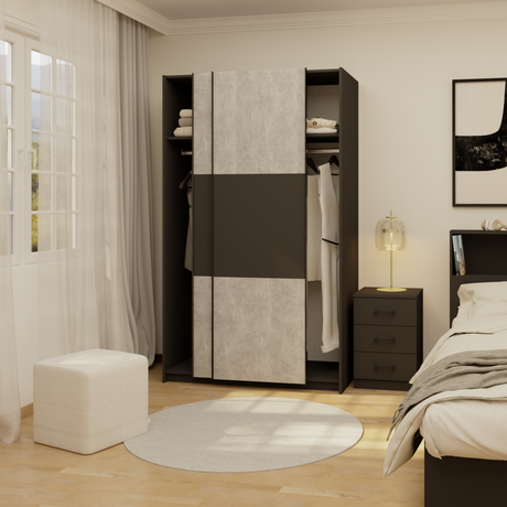 Axel 2 Door 120cm Anthracite & Concrete Grey Sliding Door Wardrobe - FurniComp