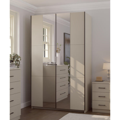 Axel 2 Door 120cm Cashmere Full Mirrored Sliding Door Wardrobe - FurniComp