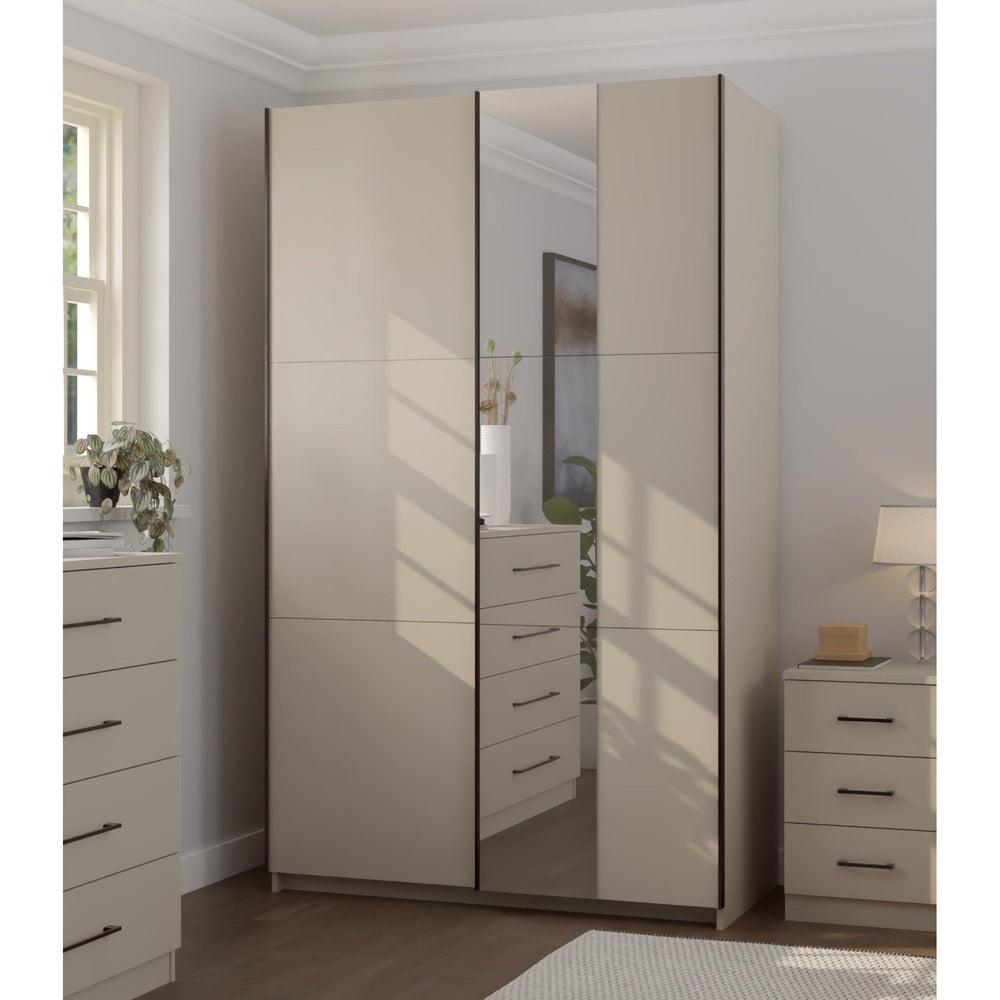 Axel 2 Door 120cm Cashmere Mirrored Sliding Door Wardrobe - FurniComp