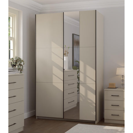 Axel 2 Door 120cm Cashmere Mirrored Sliding Door Wardrobe - FurniComp