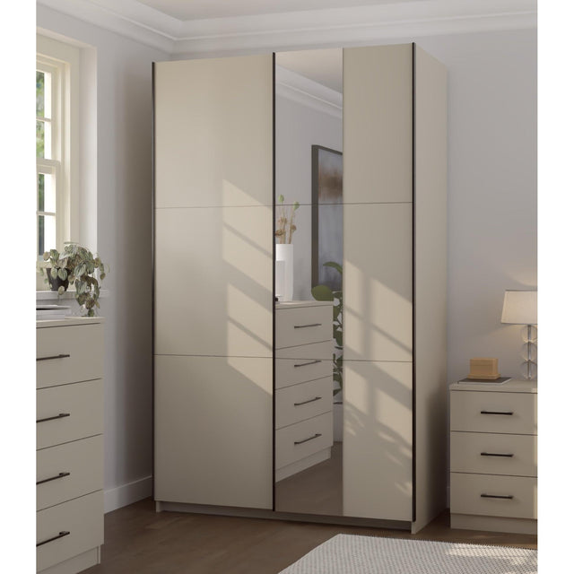 Axel 2 Door 120cm Cashmere Mirrored Sliding Door Wardrobe - FurniComp