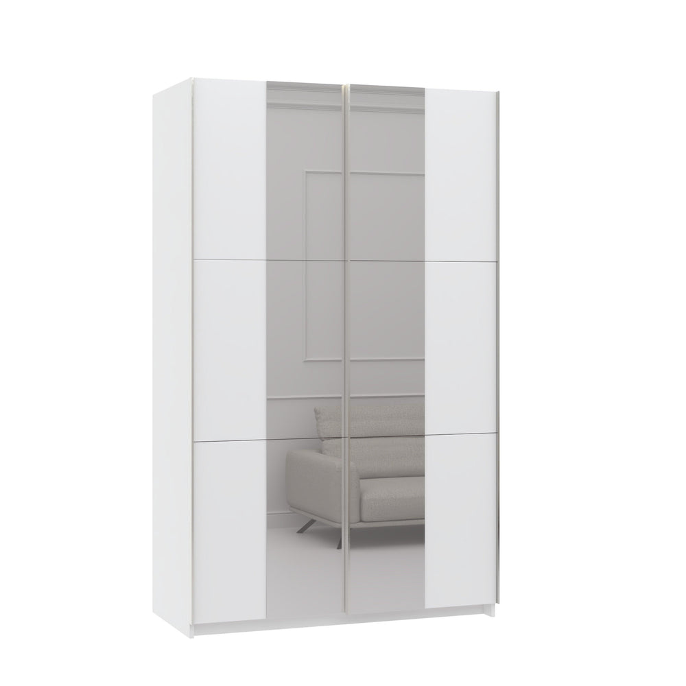 Axel 2 Door 120cm White Full Mirrored Sliding Door Wardrobe - FurniComp