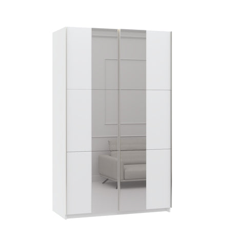 Axel 2 Door 120cm White Full Mirrored Sliding Door Wardrobe - FurniComp