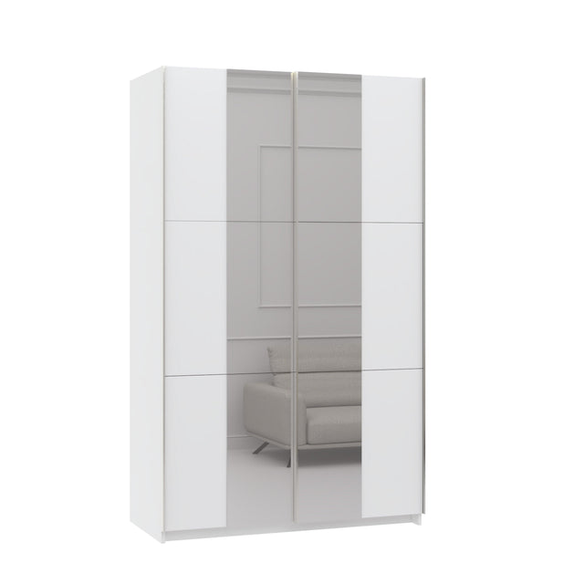 Axel 2 Door 120cm White Full Mirrored Sliding Door Wardrobe - FurniComp