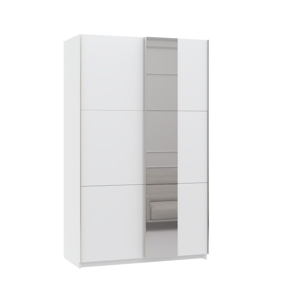 Axel 2 Door 120cm White Mirrored Sliding Door Wardrobe - FurniComp