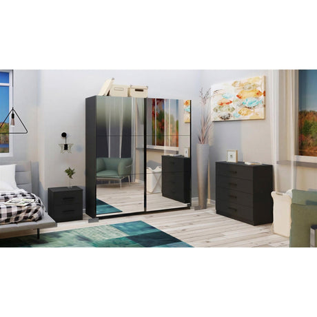Axel 2 Door 180cm Anthracite Full Mirrored Sliding Door Wardrobe - FurniComp