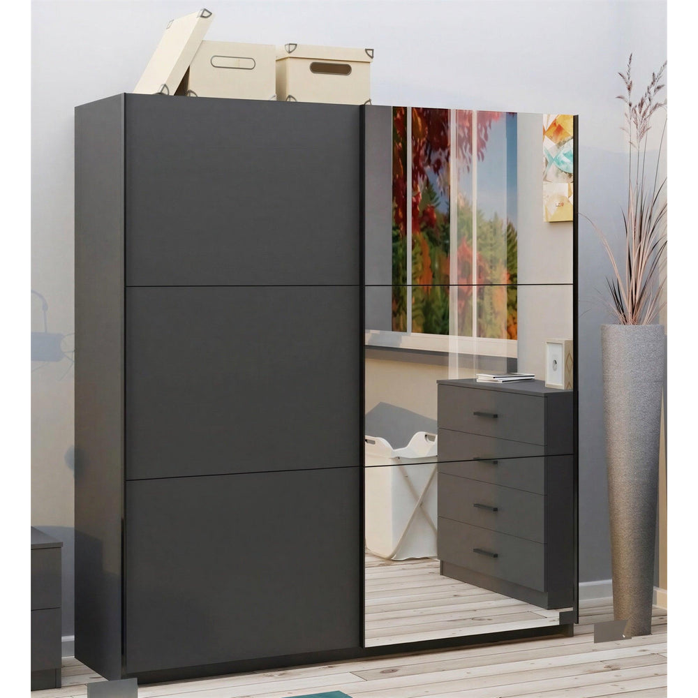 Axel 2 Door 180cm Anthracite Mirrored Sliding Door Wardrobe