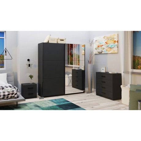 Axel 2 Door 180cm Anthracite Mirrored Sliding Door Wardrobe - FurniComp