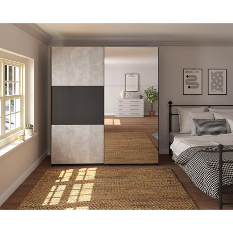 Axel 2 Door 180cm Anthracite & Concrete Grey Mirrored Sliding Door Wardrobe - FurniComp