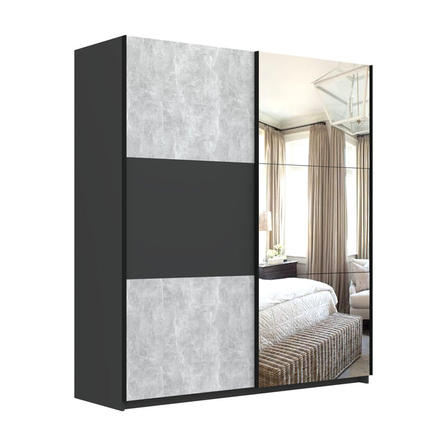 Axel 2 Door 180cm Anthracite & Concrete Grey Mirrored Sliding Door Wardrobe - FurniComp