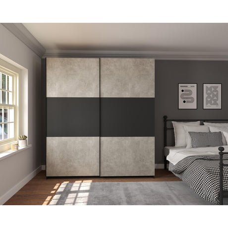Axel 2 Door 180cm Anthracite & Concrete Grey Sliding Door Wardrobe - FurniComp