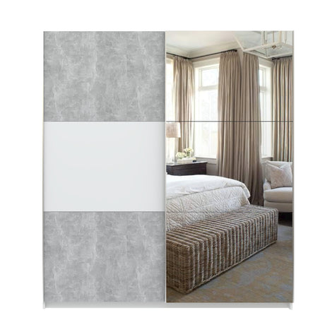 Axel 2 Door 180cm White & Concrete Grey Mirrored Sliding Door Wardrobe - FurniComp
