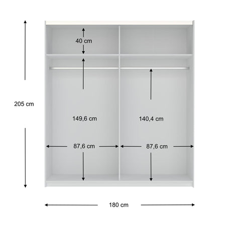 Axel 2 Door 180cm White & Concrete Grey Mirrored Sliding Door Wardrobe - FurniComp