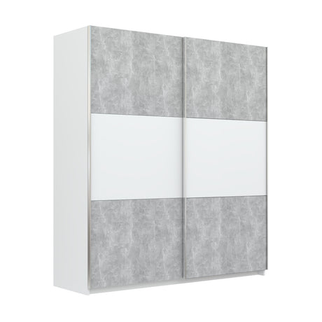 Axel 2 Door 180cm White & Concrete Grey Sliding Door Wardrobe - FurniComp