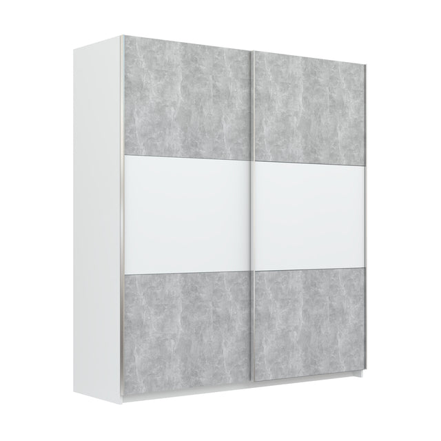 Axel 2 Door 180cm White & Concrete Grey Sliding Door Wardrobe - FurniComp