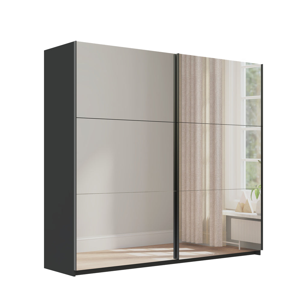 Axel 2 Door 230cm Anthracite Full Mirrored Sliding Door Wardrobe - FurniComp