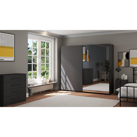Axel 2 Door 230cm Anthracite Mirrored Sliding Door Wardrobe - FurniComp