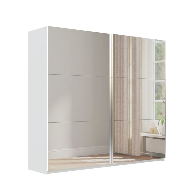Axel 2 Door 230cm White Full Mirrored Sliding Door Wardrobe - FurniComp