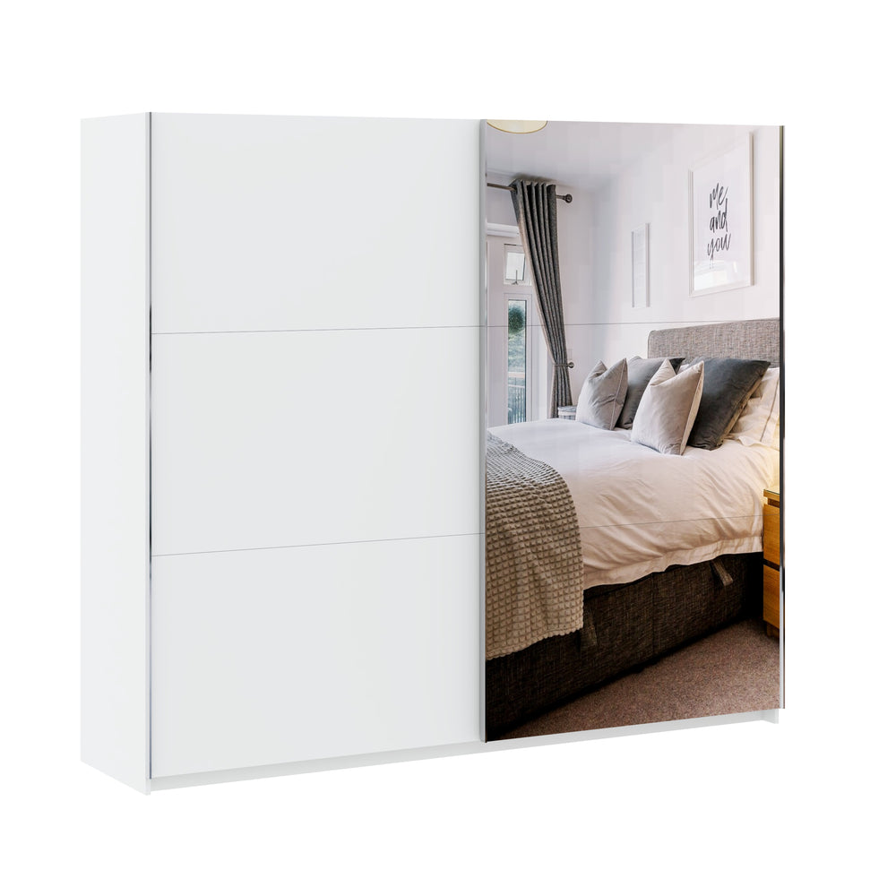 Axel 2 Door 230cm White Mirrored Sliding Door Wardrobe - FurniComp