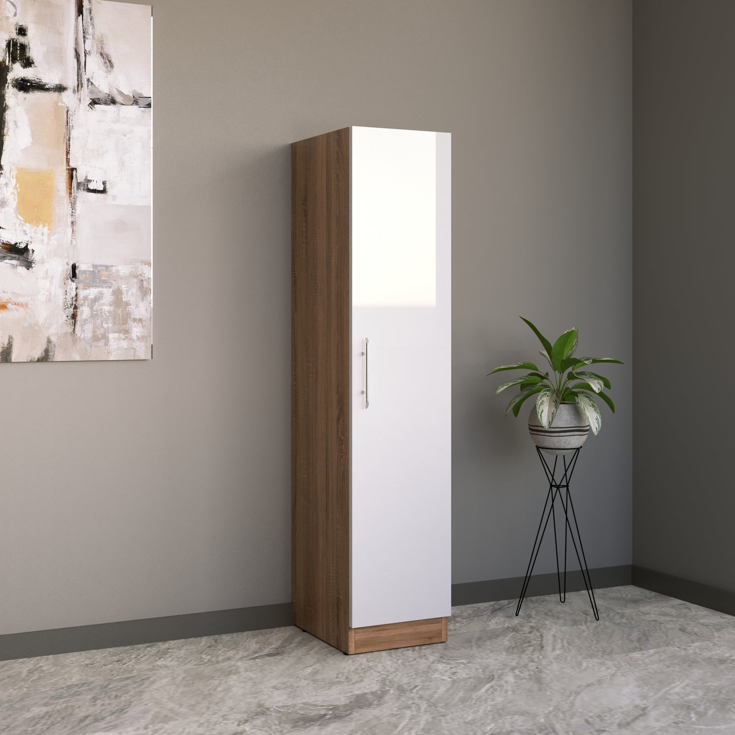 Ayla High Gloss White and Oak 1 Door Wardrobe - FurniComp