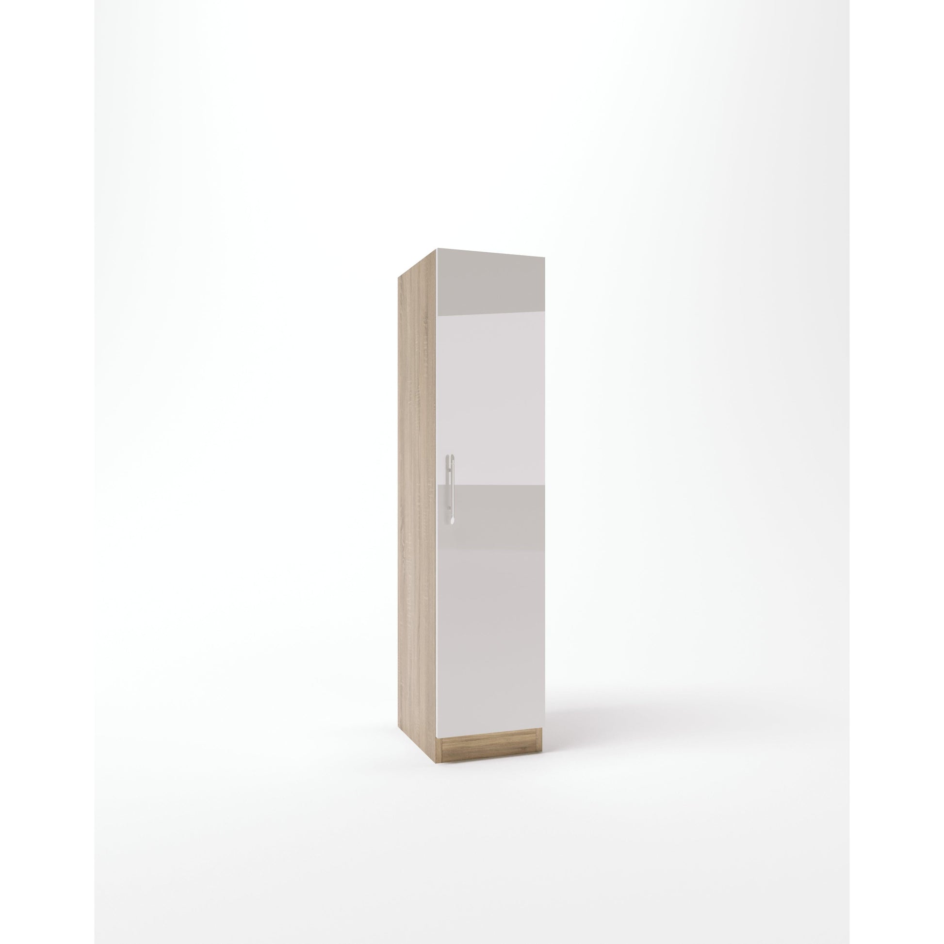 Ayla High Gloss White and Oak 1 Door Wardrobe - FurniComp