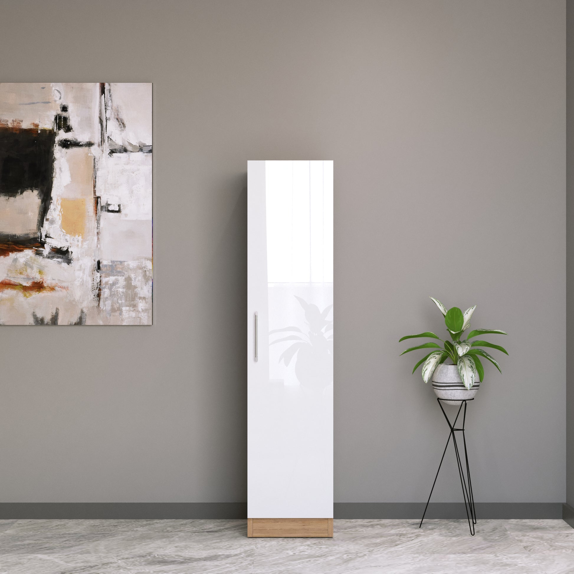 Ayla High Gloss White and Oak 1 Door Wardrobe - FurniComp