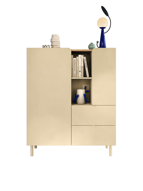 Bailey 100cm 2 Door 2 Drawer Highboard with Bookshelf - Oak & Cream - FurniComp