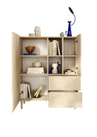 Bailey 100cm 2 Door 2 Drawer Highboard with Bookshelf - Oak & Cream - FurniComp