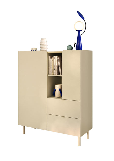 Bailey 100cm 2 Door 2 Drawer Highboard with Bookshelf - Oak & Cream - FurniComp