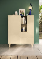Bailey 100cm 2 Door 2 Drawer Highboard with Bookshelf - Oak & Cream - FurniComp