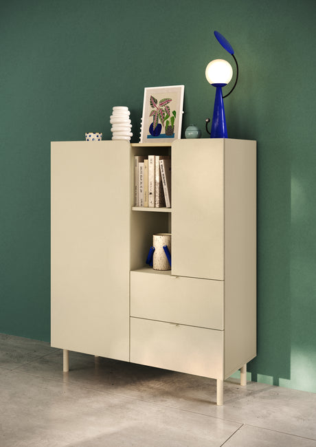 Bailey 100cm 2 Door 2 Drawer Highboard with Bookshelf - Oak & Cream - FurniComp