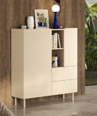 Bailey 100cm 2 Door 2 Drawer Highboard with Bookshelf - Oak & Cream - FurniComp