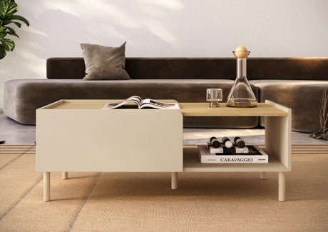 Bailey 100cm 2 Door Coffee Table - Oak & Cream - FurniComp