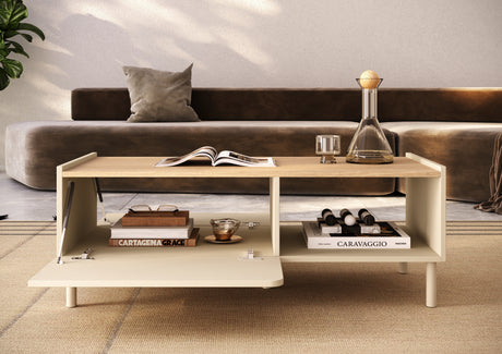 Bailey 100cm 2 Door Coffee Table - Oak & Cream - FurniComp