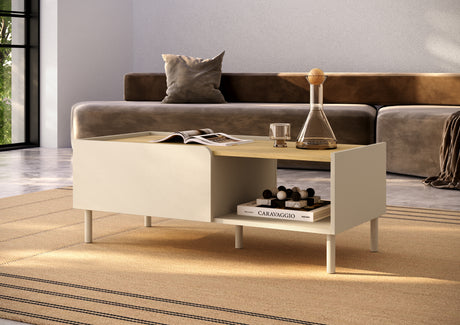 Bailey 100cm 2 Door Coffee Table - Oak & Cream - FurniComp