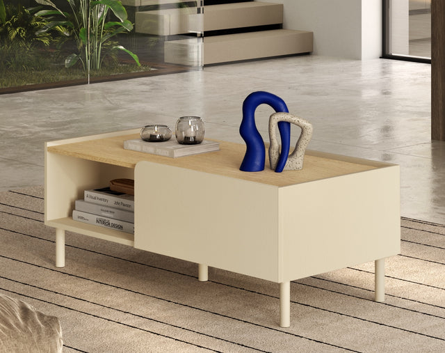 Bailey 100cm 2 Door Coffee Table - Oak & Cream - FurniComp