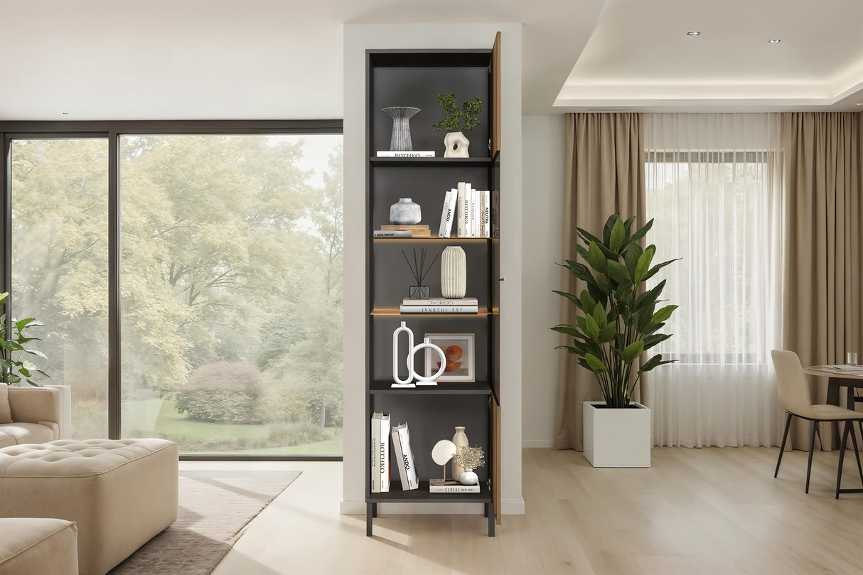 Bellagio 1 Door 50cm Tall Glass Display Cabinet – Grey and Mercure Oak - FurniComp