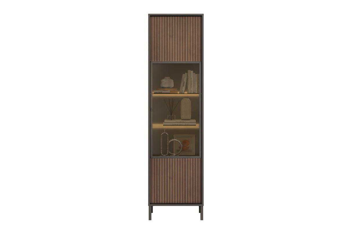 Bellagio 1 Door 50cm Tall Glass Display Cabinet – Grey and Mercure Oak - FurniComp