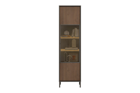 Bellagio 1 Door 50cm Tall Glass Display Cabinet – Grey and Mercure Oak - FurniComp
