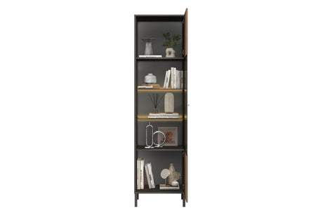 Bellagio 1 Door 50cm Tall Glass Display Cabinet – Grey and Mercure Oak - FurniComp